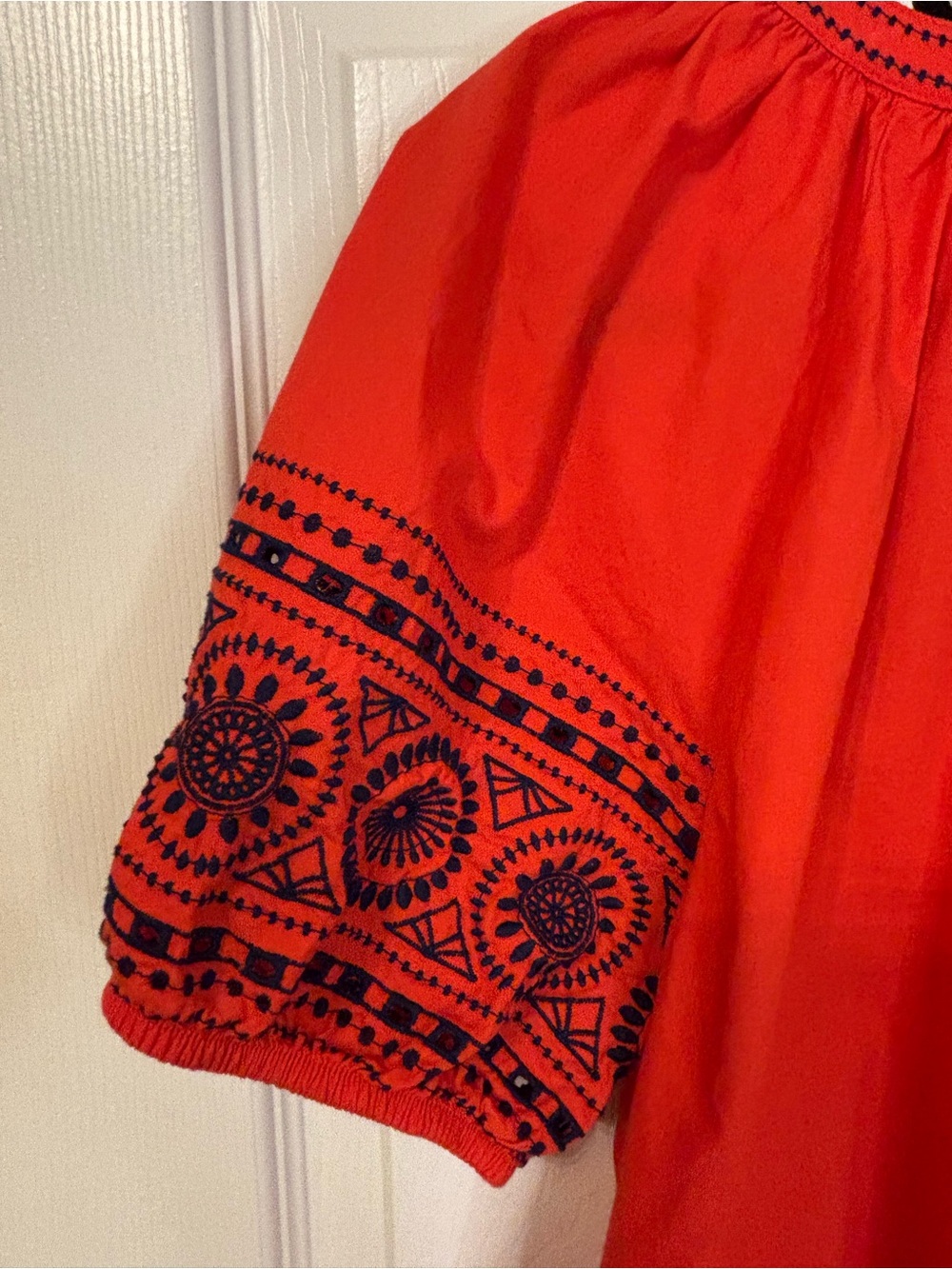 St. John’s Bay 100% Cotton Embroidered Peasant Blouse Orange Medium - Picture 9 of 16